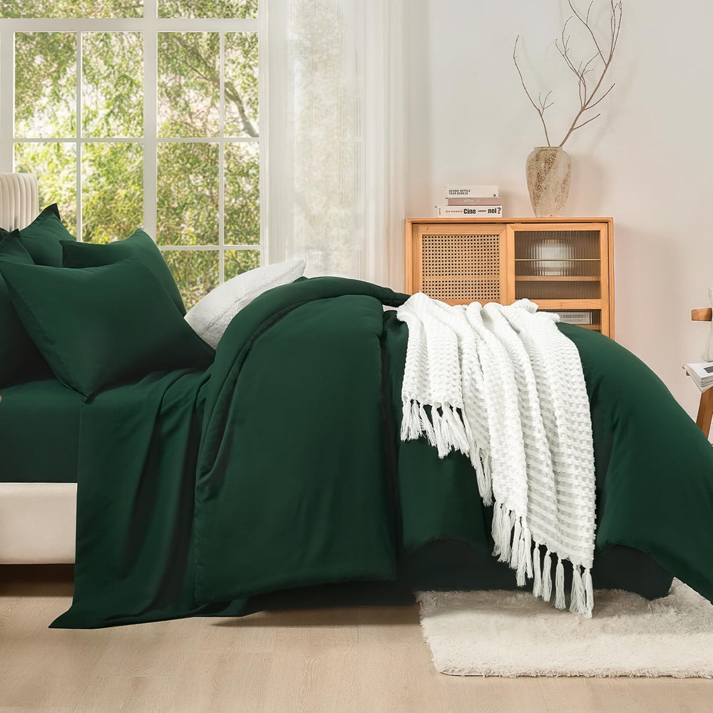Litanika King Comforter Set with Sheets - 7 Pieces Solid Bed in a Bag