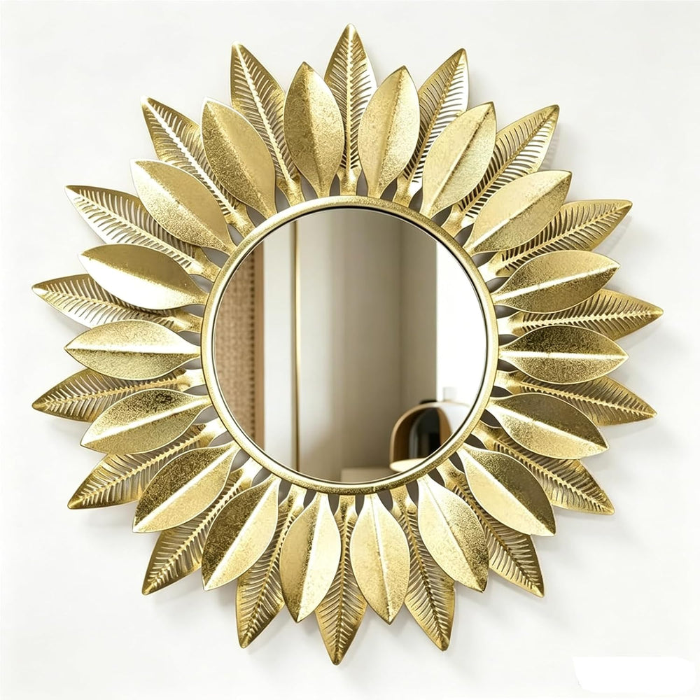 24" Gold Sunburst Flower Decorative Round Mirror for Wall Decor