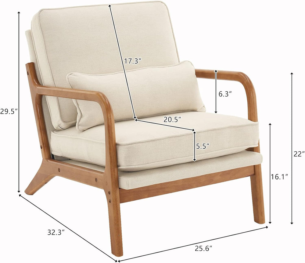 Bonnlo Fine Beige Accent Chairs Set of 2, Upholstered Mid Century Modern Loun...