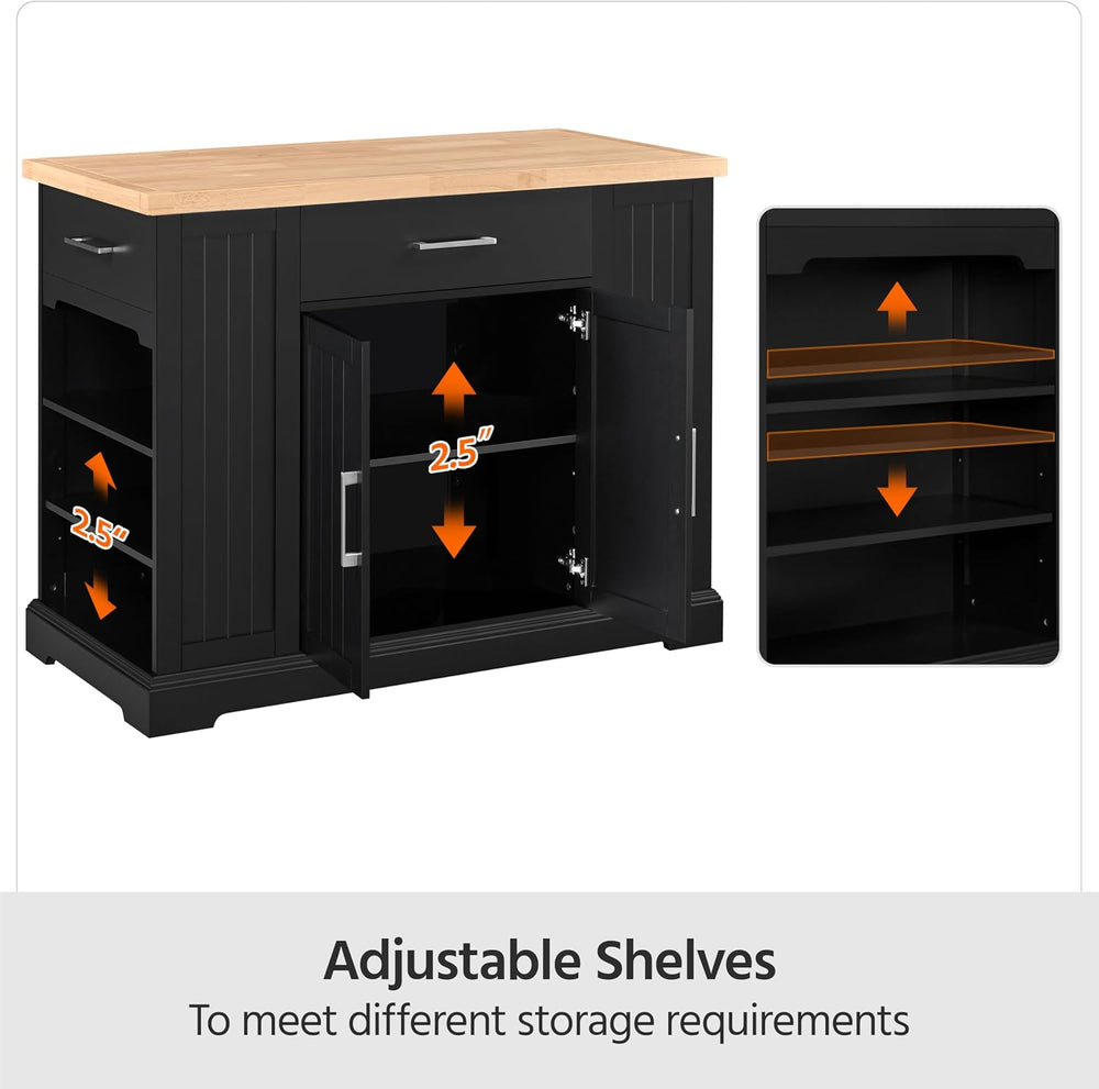 Yaheetech Rolling Kitchen Island Cart with 3 Drawers & Open Shelves, Black