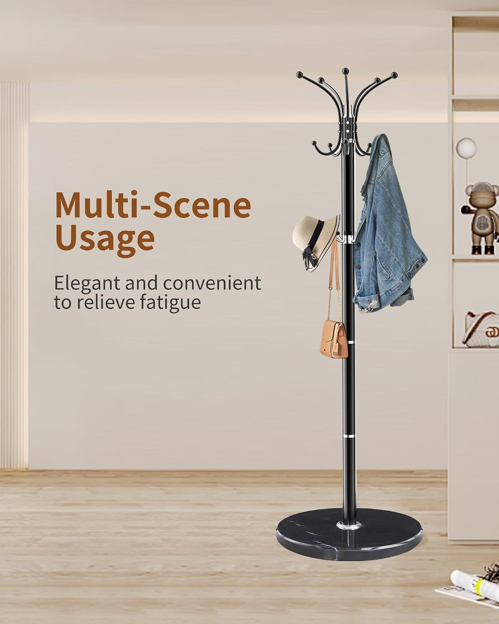 Snaikor Metal Coat Rack Freestanding with Marble Base 360°Rotary 14 Hooks