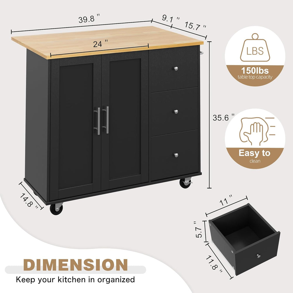 Shintenchi Kitchen Island w/Dropleaf Rolling Kitchen Table w/Seating