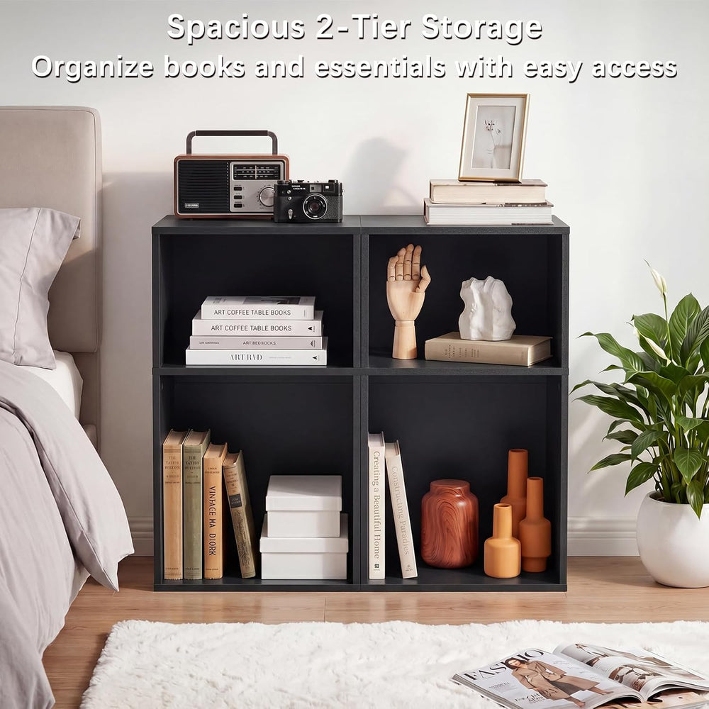 YAHARBO 2 Cube Bookshelf, Black Record Player Stand with Vinyl Storage Up to ...