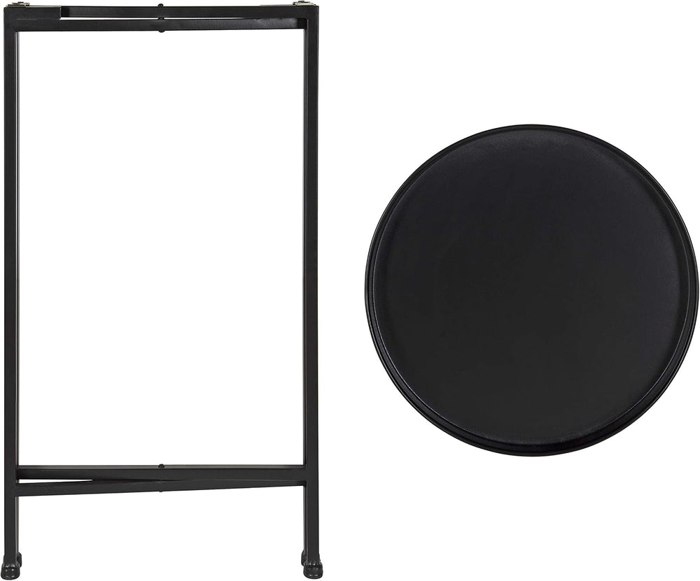 Kate and Laurel Celia Round Metal Foldable Accent Table with Tray Top, Black
