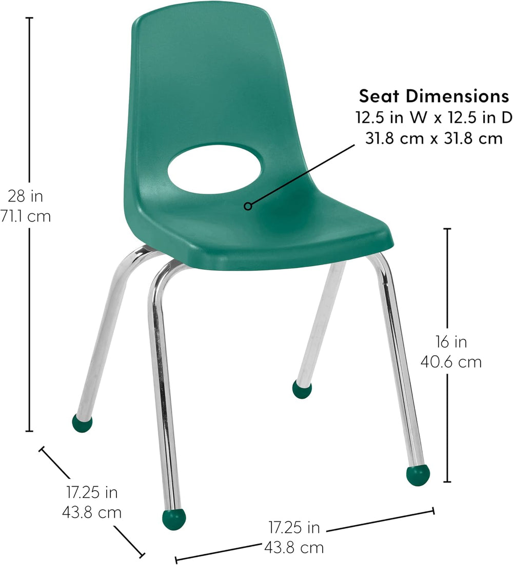 FDP 16" School Stack Chair with Ball Glides, Green, 6-Pack, 10367-GN