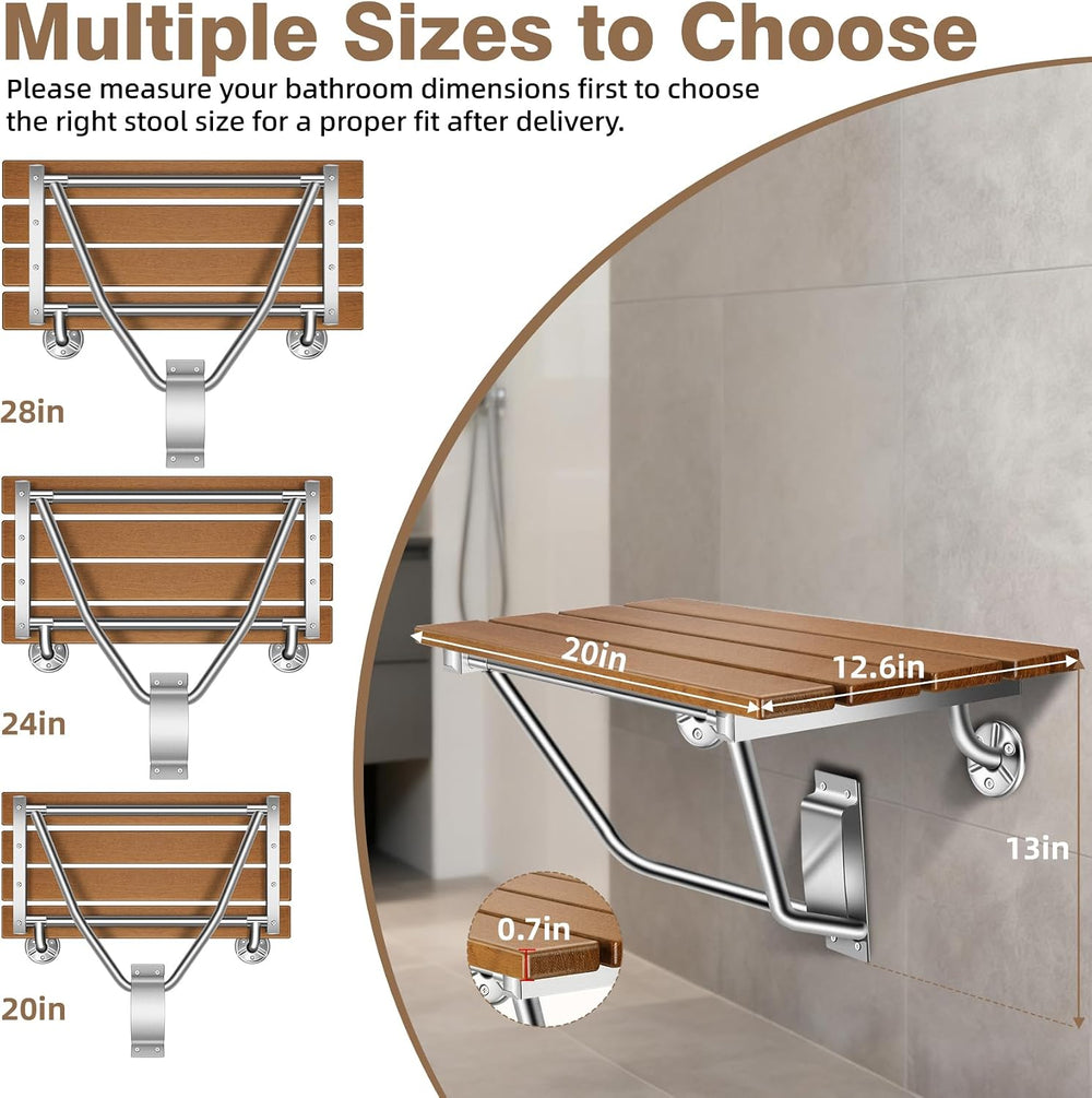 20'' Folding Shower Seat Wall Mounted, 500lb Load Capacity, Space-Saving