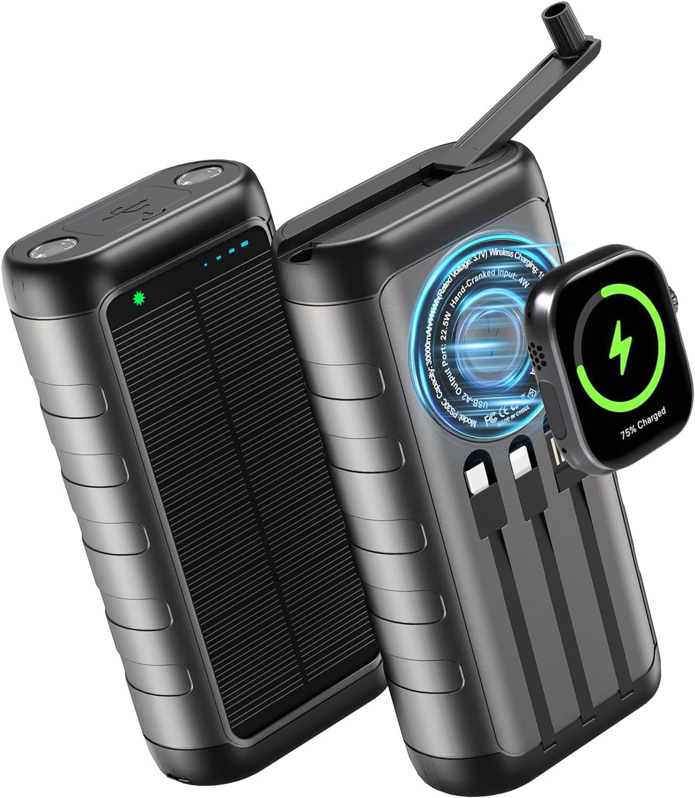 Solar Charger Power Bank 59800mAh, 6 Outputs & Hand Crank, Emergency Use