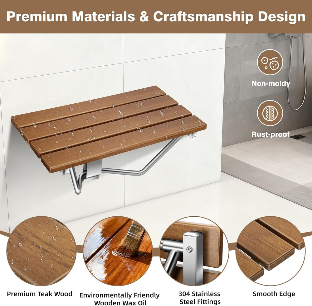 20'' Folding Shower Seat Wall Mounted, 500lb Load Capacity, Space-Saving