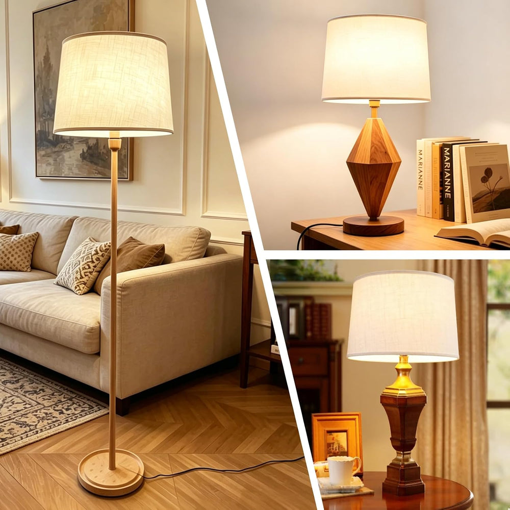 White Large Drum Lamp Shades Set of 2, 13"Top x 16" Bottom x 11&quo...