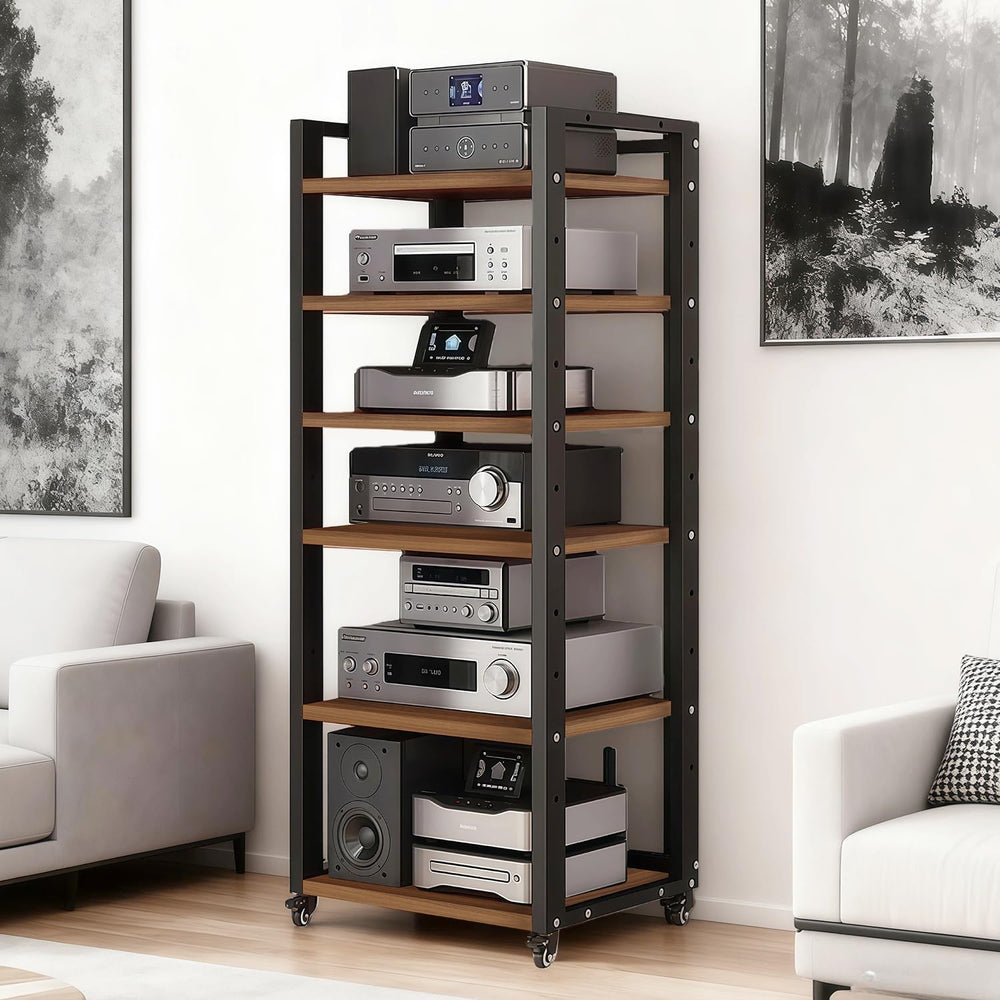 6-Tier AV Media Stand with Wheels, Modern Stereo Racks and Stands