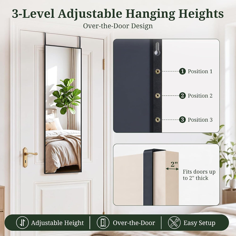 47"x14" Mirror Full Length, Wall Mounted/Over the Door, Black