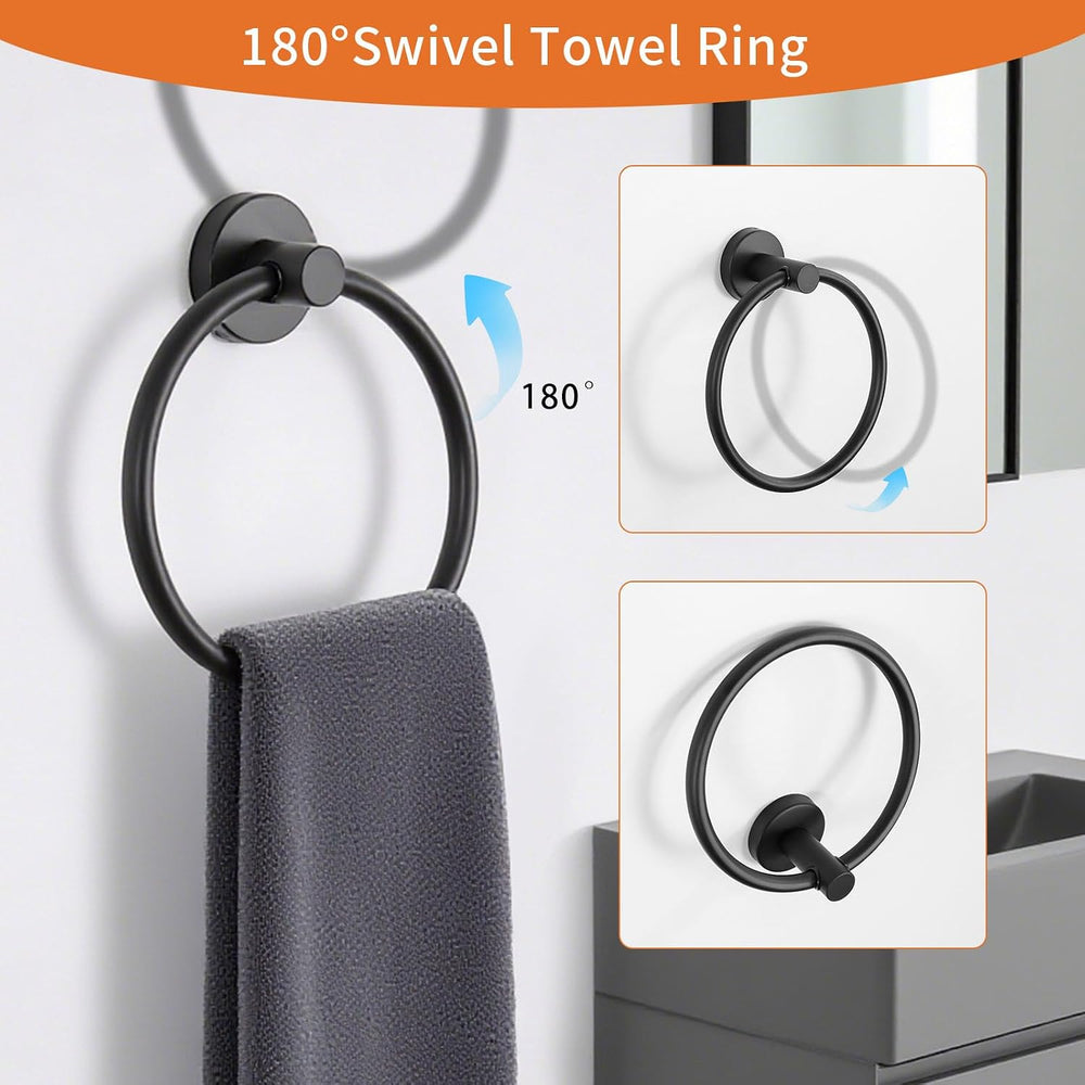 5-Piece Matte Black Bathroom Hardware Set, Towel Racks Set for Bathroom SUS30...