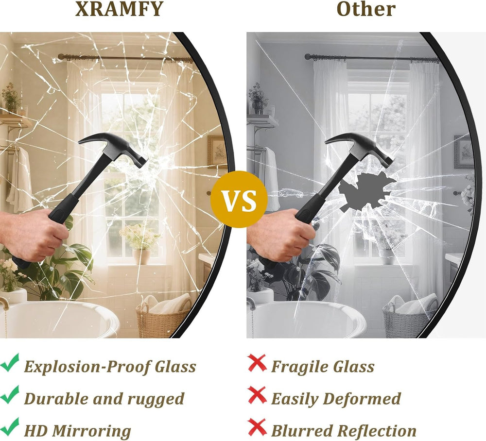 XRAMFY 40 Inch Round Mirror - Black Circle Mirrors for Bathroom, Entryway