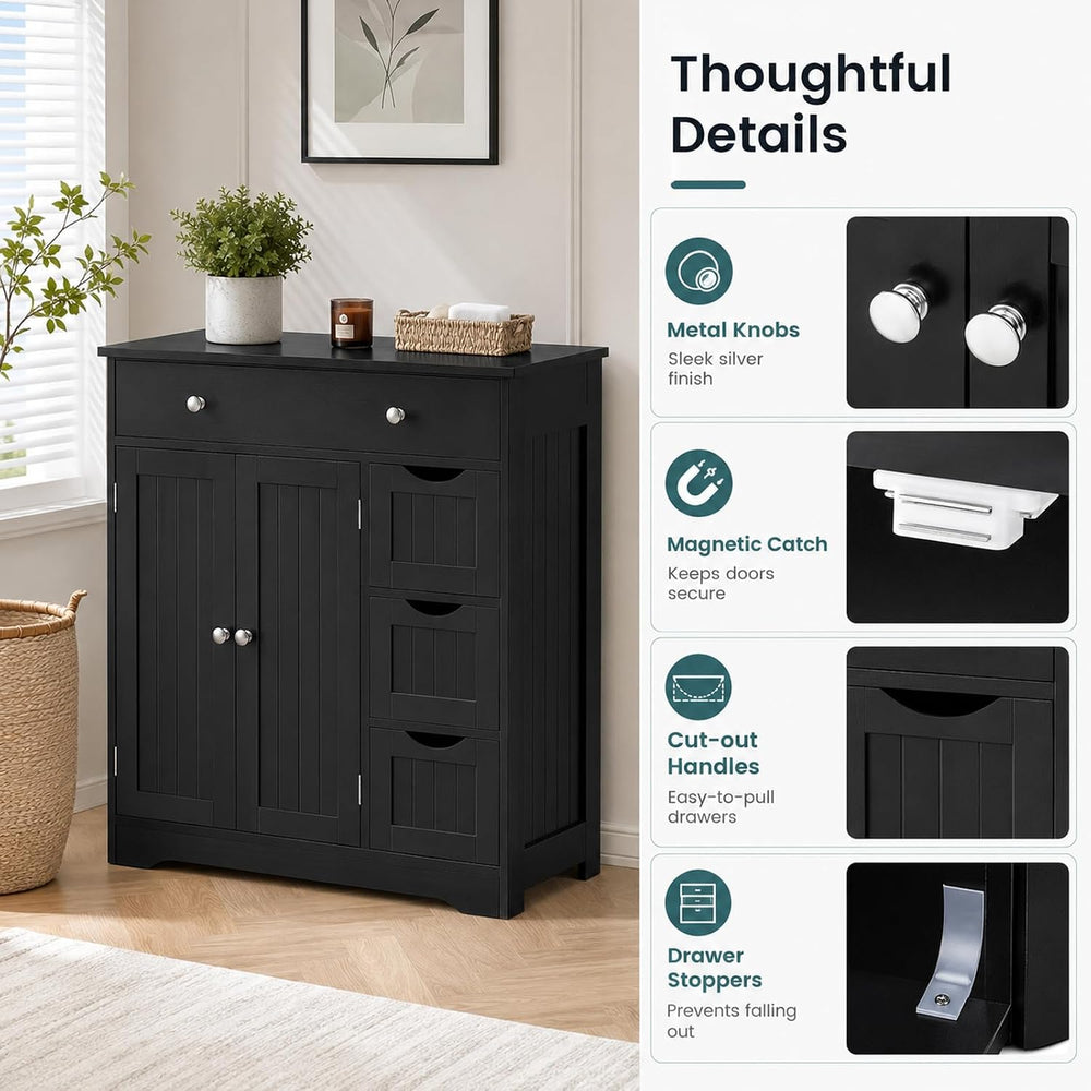 Bathroom Storage Cabinet, Freestanding Floor Cabinet with 4 Drawers, Black