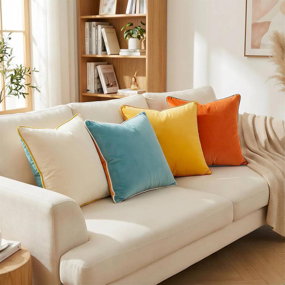 Mecatny Velvet Decorative Throw Pillow Covers 20x20 Set of 4 Orange/Yellow