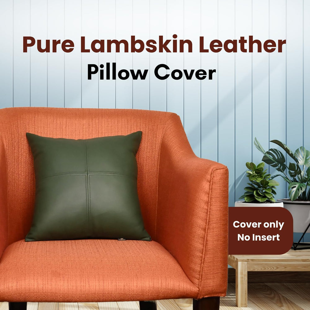 LL LEATHER LOVERS Lambskin Leather Pillow Cover, Hand Panel Stitched Leather ...