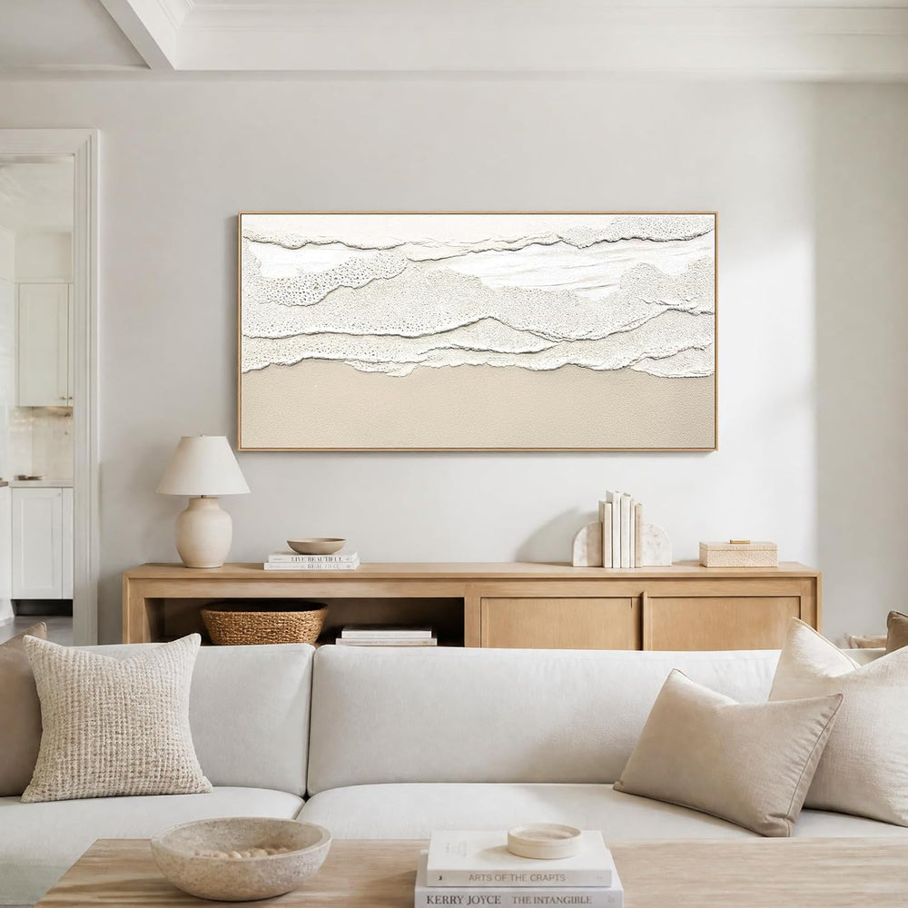 SAFERRYHOME Abstract Sea Wave Texture Hand Painted Wall Art, 48"x24"...