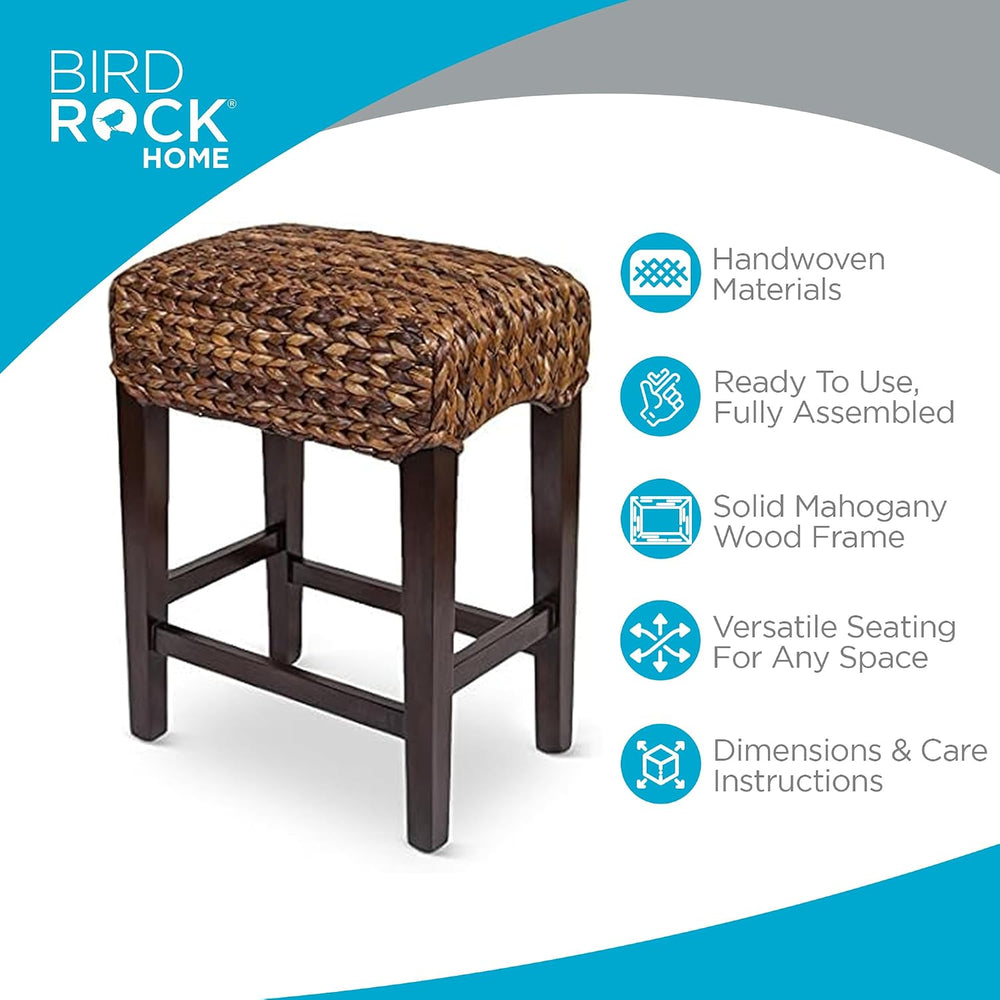 BIRDROCK HOME Kitchen Bar Stool with Backless Woven Seat, Espresso, 24.5”