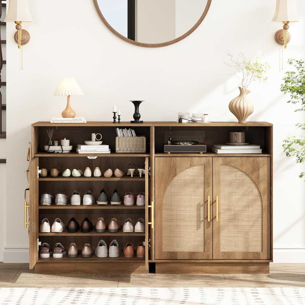 HOKYHOKY Set of 2 Rattan Shoe Storage Cabinet with Arched Doors