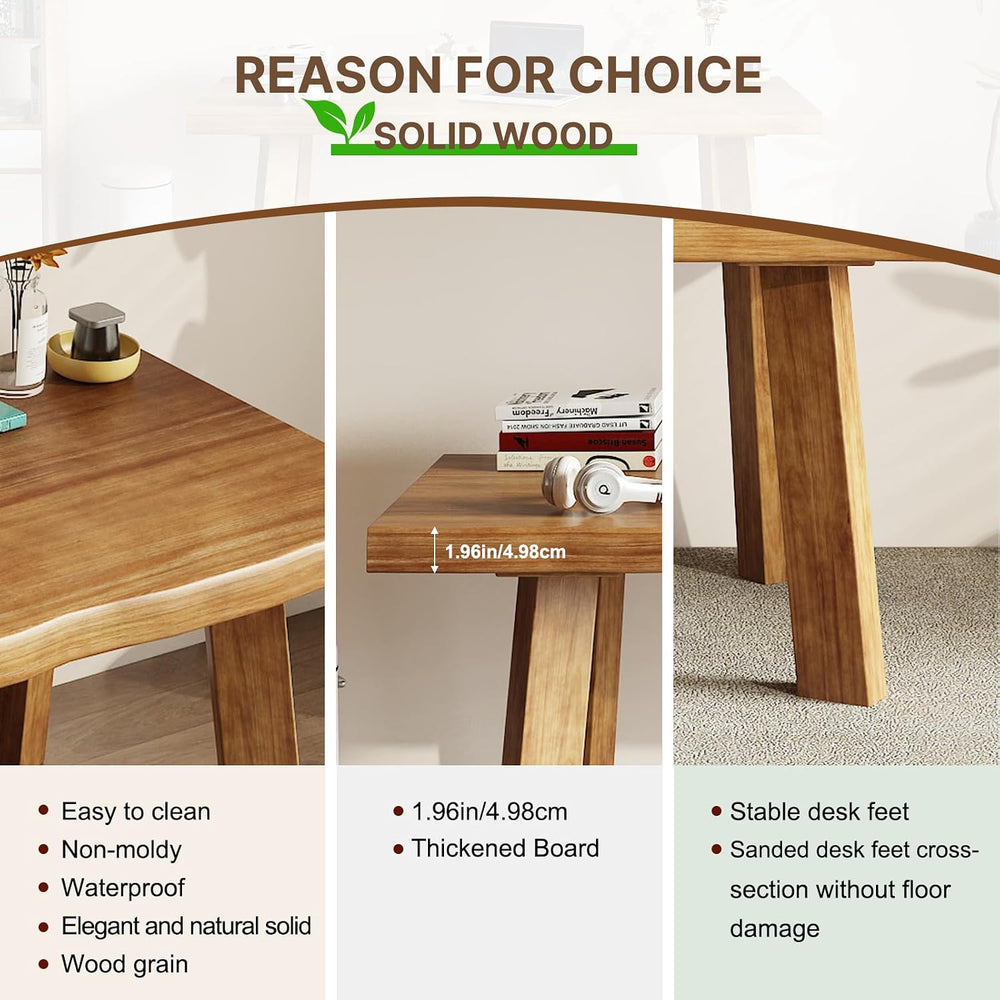 Solid Wood Desk 55 inches, Live Edge Wooden Home Office Computer Desk Modern ...