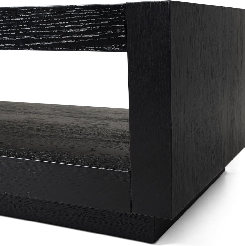 Maven Lane Artemis Coffee Table with Storage, Black Solid Wood, 18"