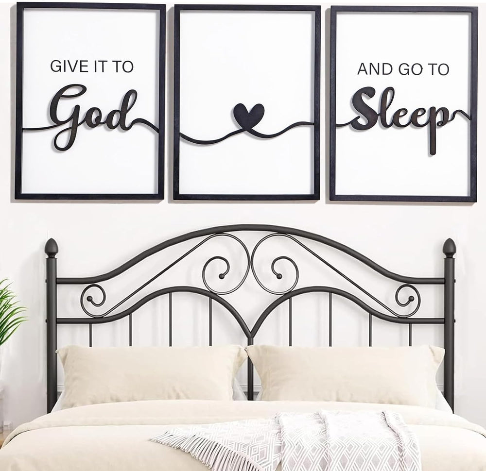 3D Wood Give it to God and Go to Sleep Signs 36x16”, Above Bed Wall Decors, B...