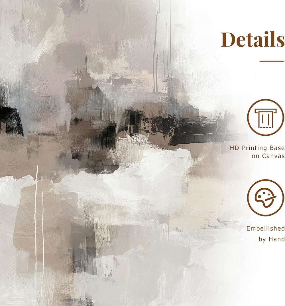 Zessonic Large Neutral Textured Abstract Framed Canvas Wall Art, 24"x36&...