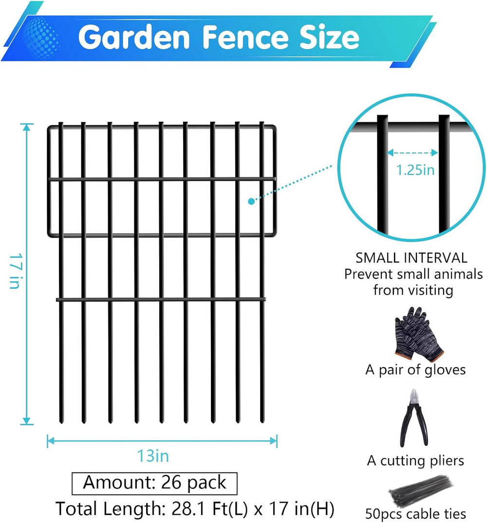 26 Panels No Dig Fence, 28ft(L) x 17in(H) Dog Digging Fencing Barrier, 1.2in ...