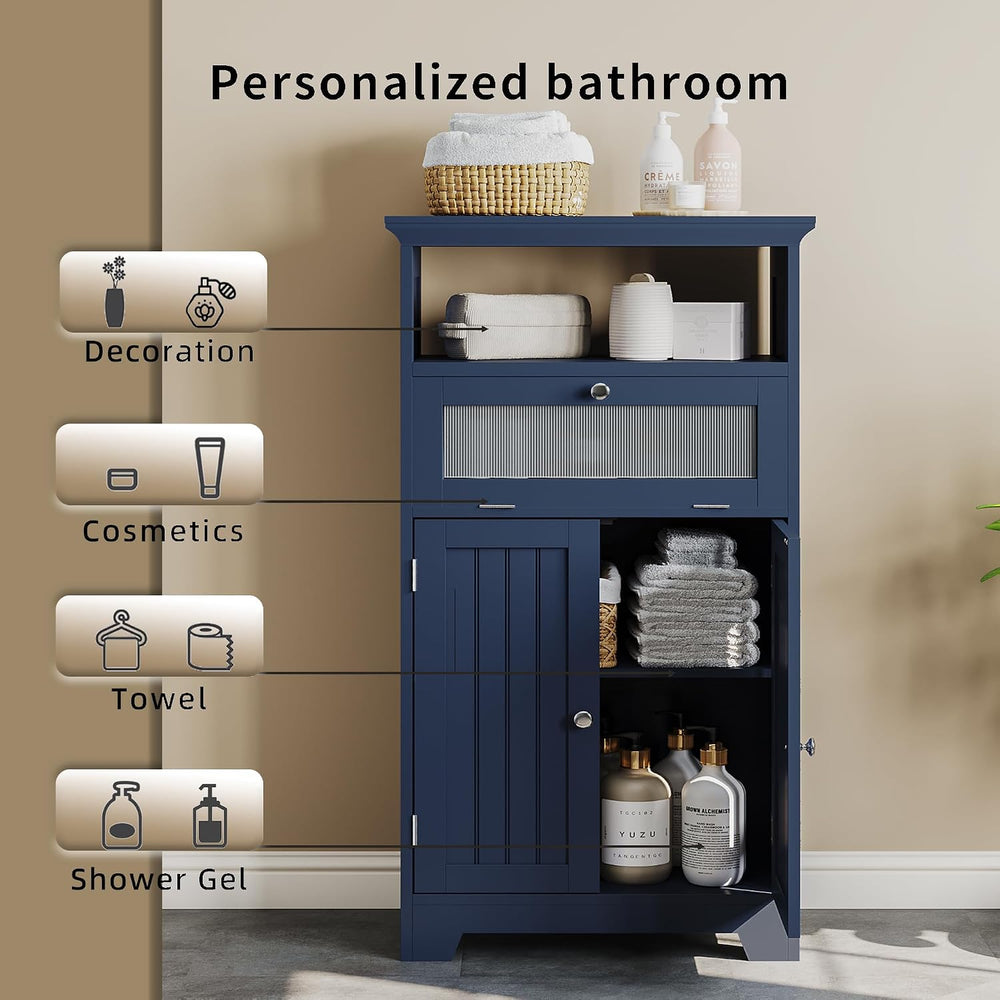 ChooChoo Bathroom Cabinet with Flip Glass Drawer,Freestanding