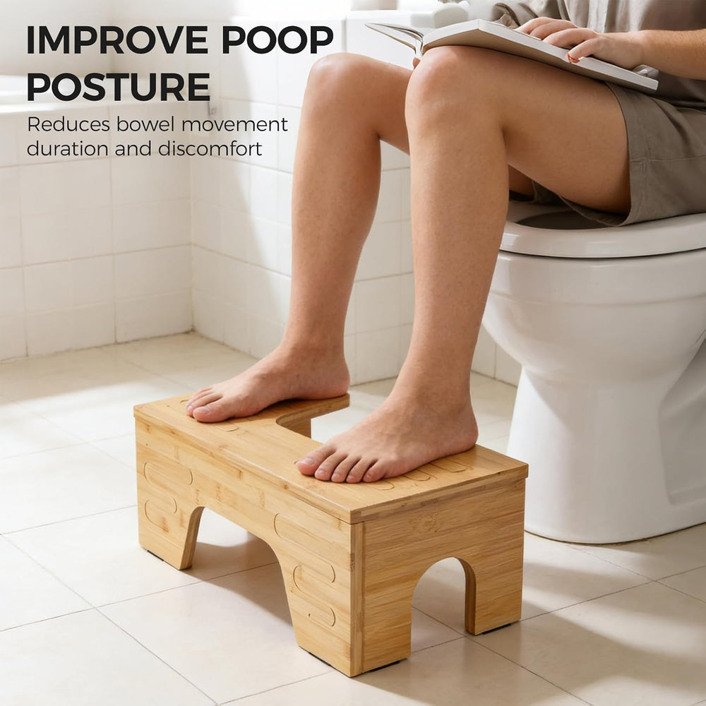 Bamboo Toilet Stool, Foldable Potty Stool, 7" and 9" Adjustable Hei...