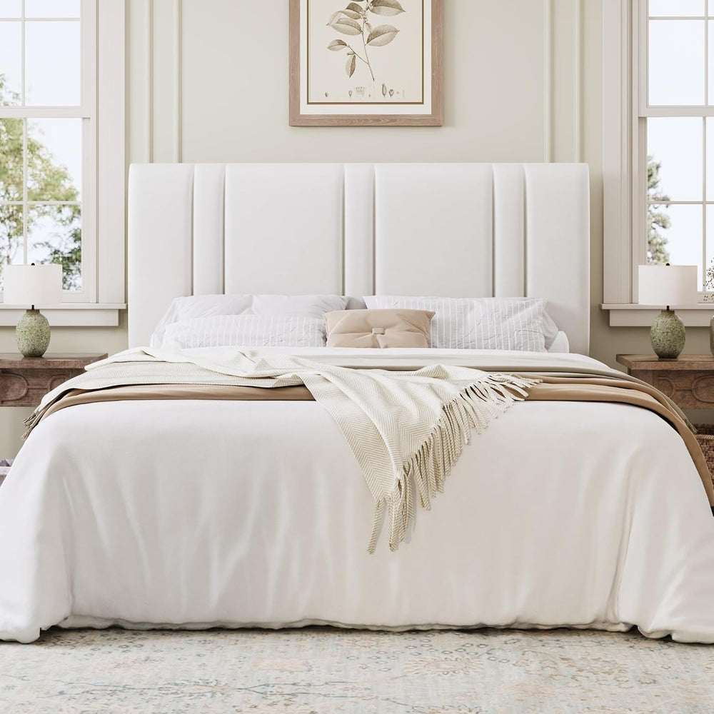 SHA CERLIN Full Size Velvet Bed Frame with Adjustable Headboard, White