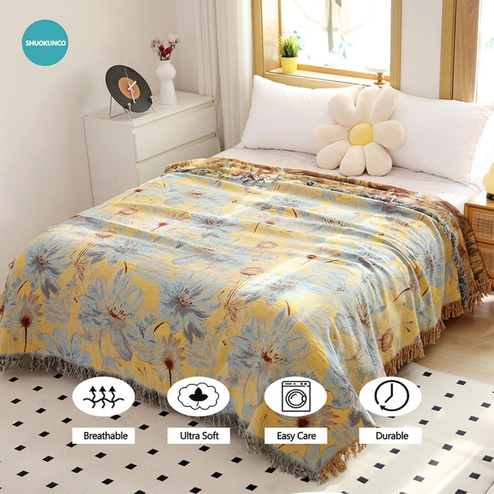 Boho Cotton Throw Blankets for Bed Couch, 100% Soft Cozy Cotton Blanket Rusti...