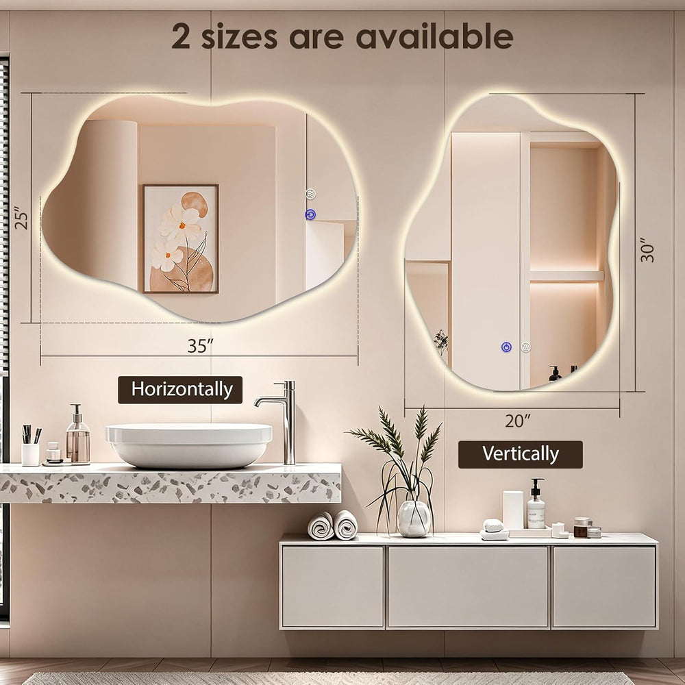 Irregular Backlit LED Bathroom Mirror with Lights, 30" H x 20" W