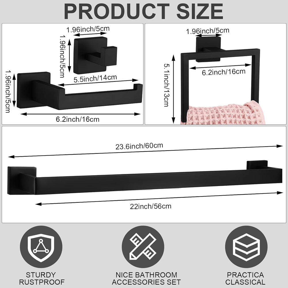 15 Pcs Black Bathroom Hardware Accessories Bath Towel Bar Set