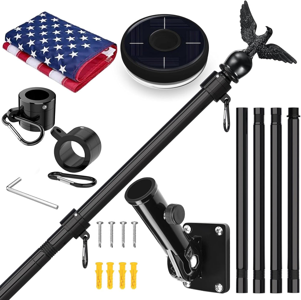 LETSTRY 5FT Flag Pole Kit for Outside House with American Flag & Solar Li...