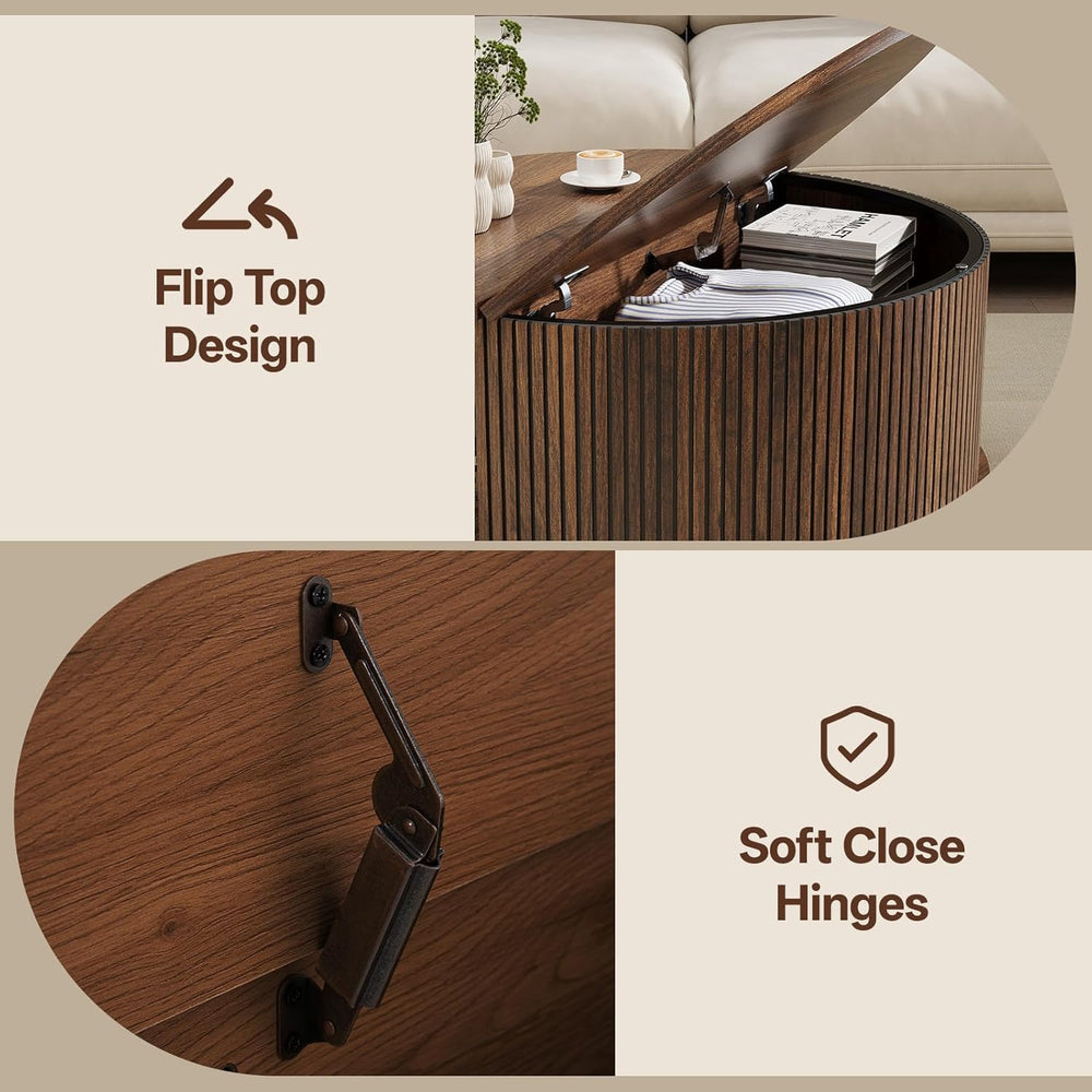 Round Coffee Table with Storage for Living Room, 31.5", Walnut