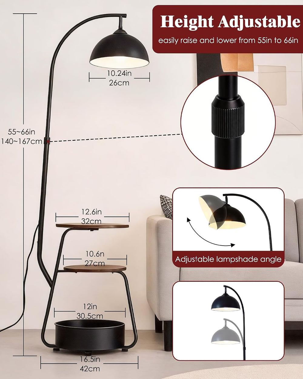 Smart Floor Lamp with Side Table, Dimmable, for Living Room