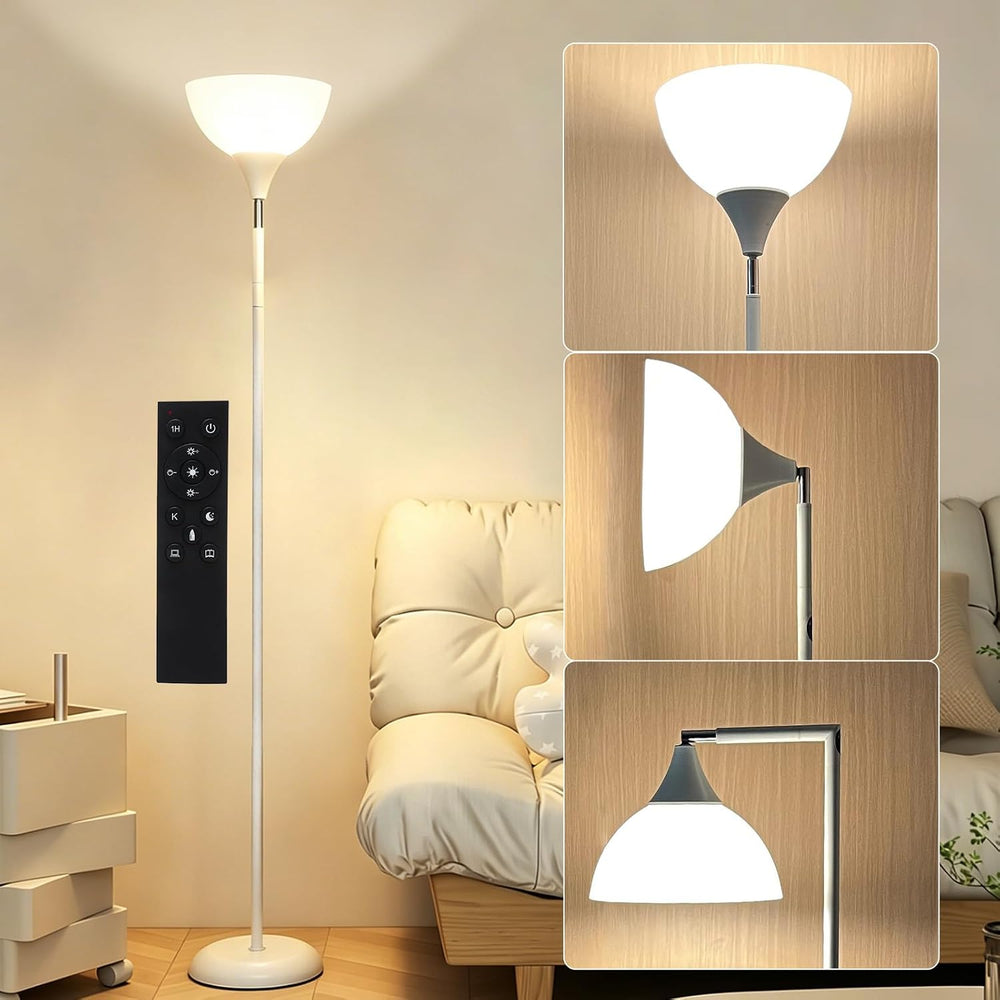 Torchiere Floor Lamp, 76" Tall Light Stand Lamp Dimmable with Remote, White