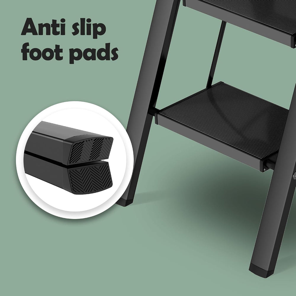 Taranta 2 Step Stool Foldable,Aluminum Step Ladder-BlackWoodgrain