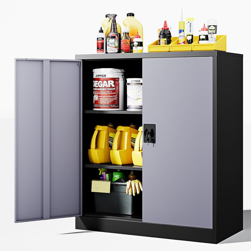 Letaya Metal Storage Cabinets with Lock Door,2 Adjustable Shelves Organizer S...