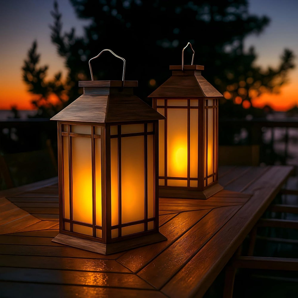 Bdor 13 Inch Outdoor Decorative Lanterns with LED Candle Timer 2 Pack Brown