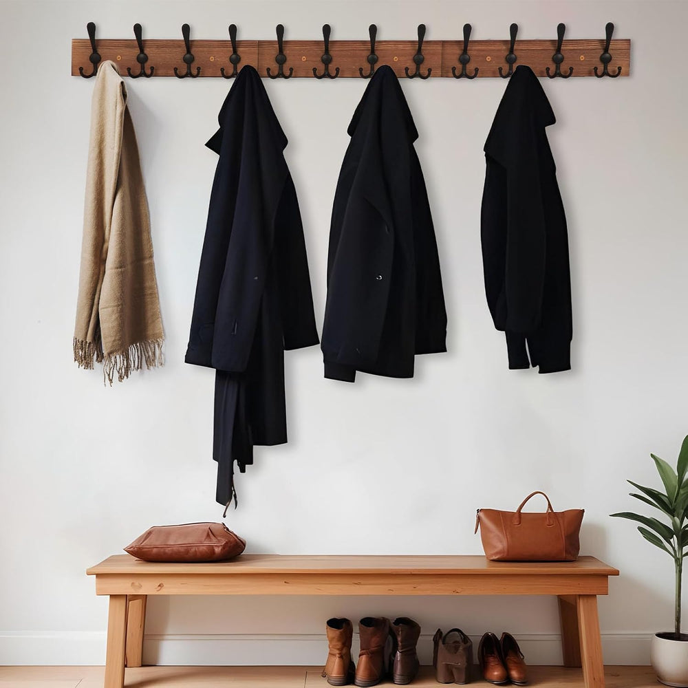 Wall Mount Coat Rack 47.3'' Burnt Brown Hanger - Rustic Towel Rack fo...