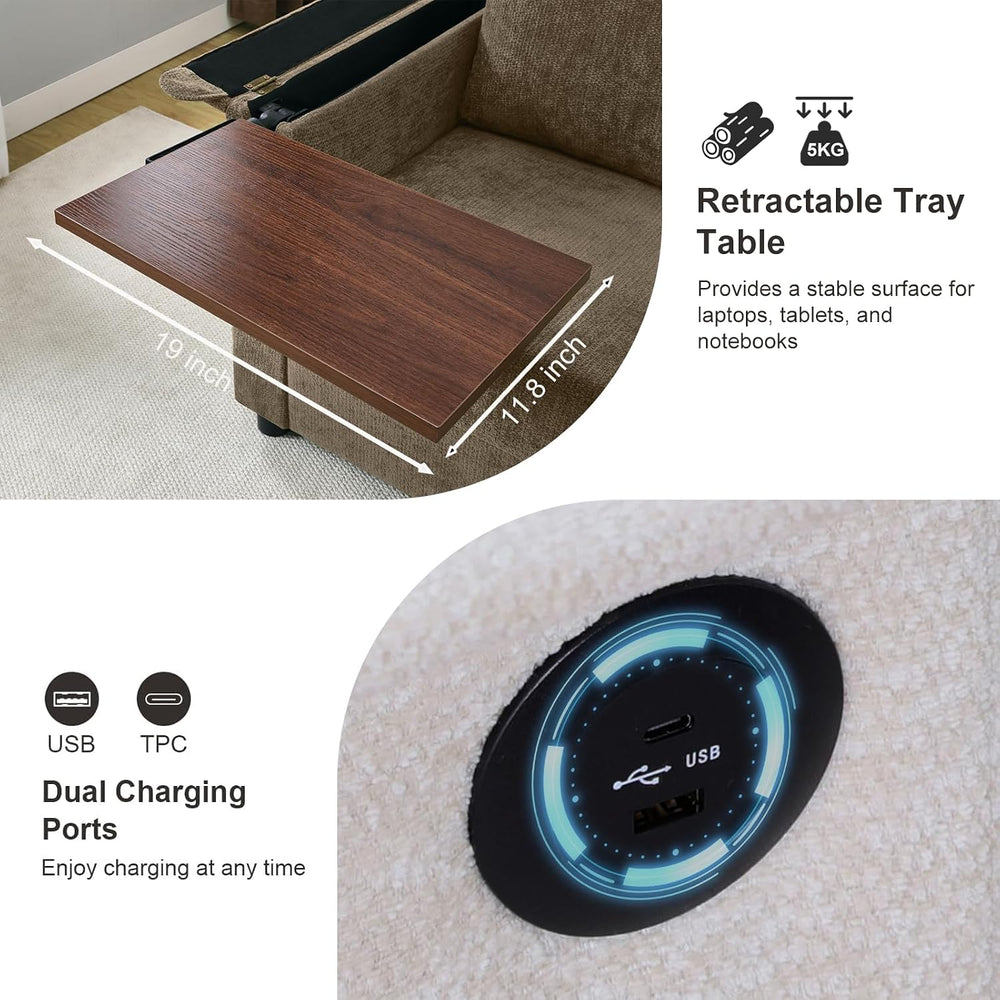 Rading Chairs with Storage Ottoman and Folding Tray Table, Brown