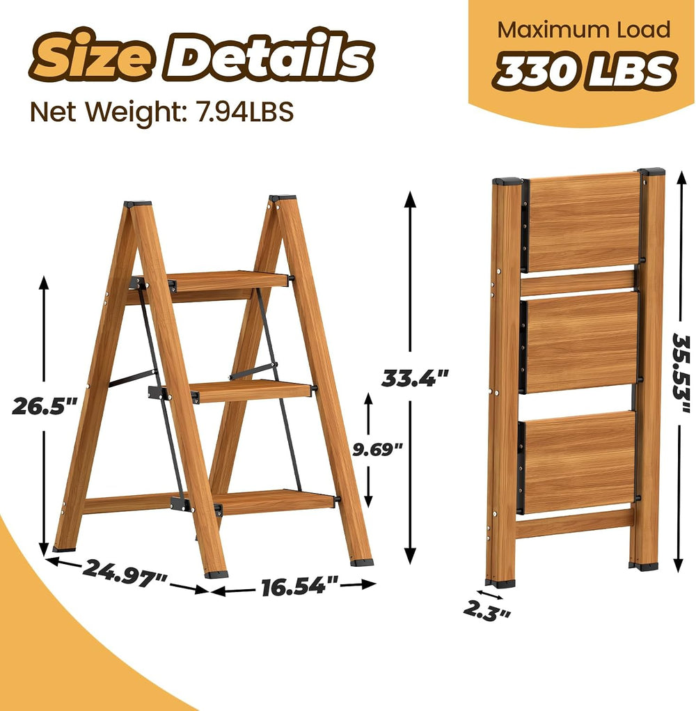 HBTower 3 Step Ladder, Lightweight Aluminum Folding Step Stool