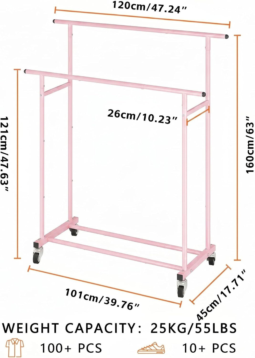Calmootey Rolling Garment Rack, Sturdy Clothes Organizer for Bedroom
