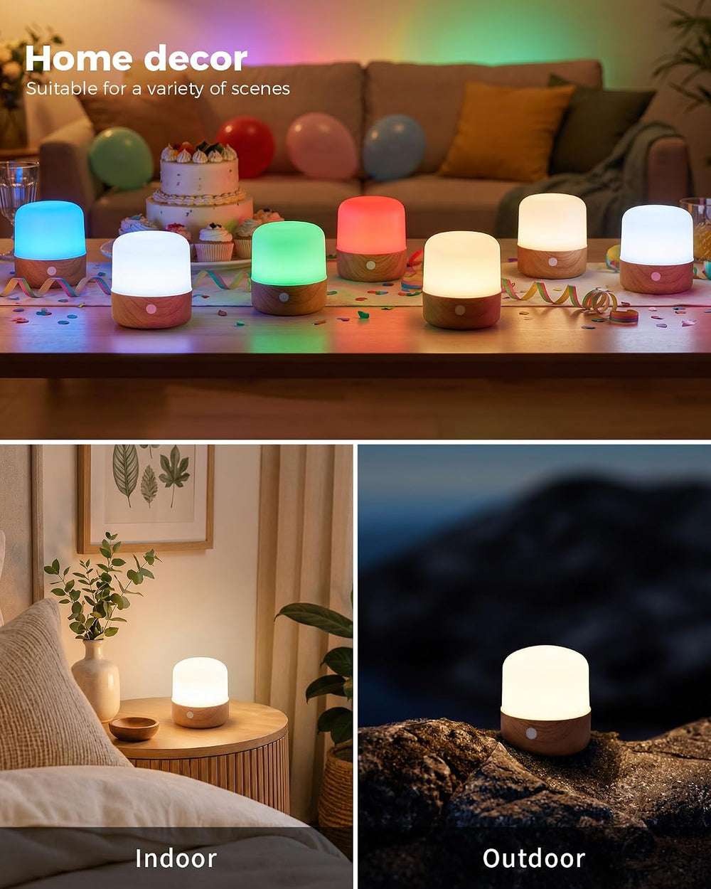 KDG Cordless RGB H3.5 Small Table Lamps Set of 2, Magnetic Base Light Bulb