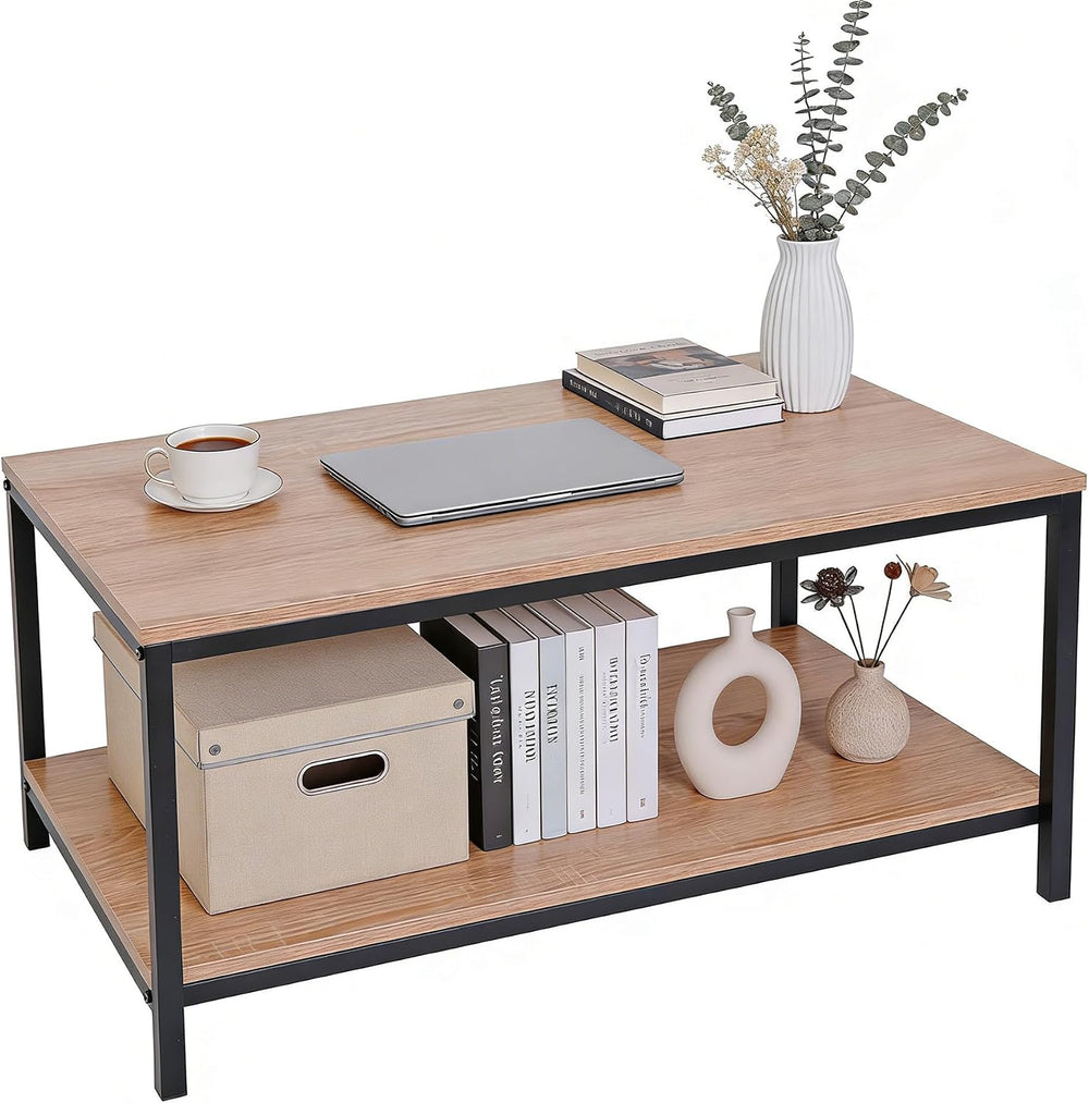 ZenStyle Industrial Coffee Table with Storage Shelf for Living Room, Wood Loo...