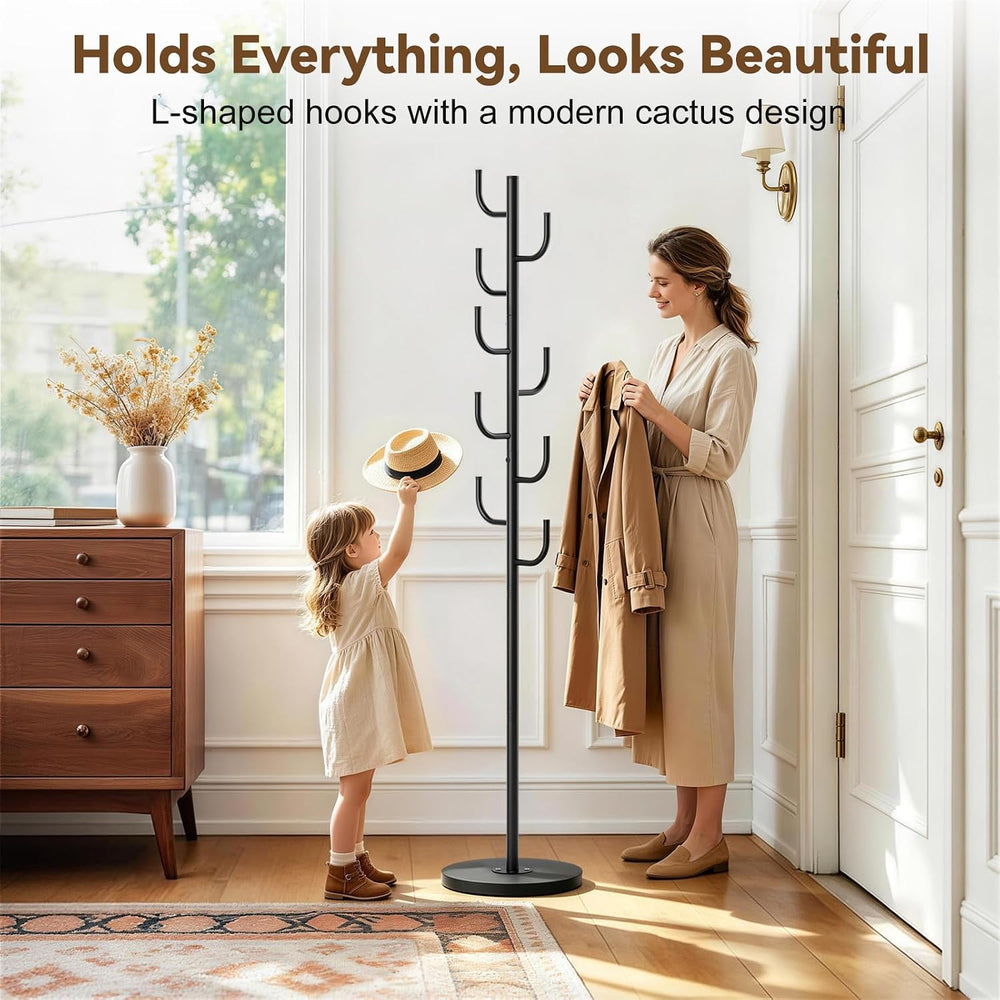 MISSLO Heavy Duty Coat Rack Freestanding Modern L-shaped Coat Tree, Black