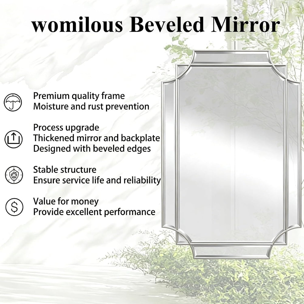 36"x24" Geometric Decorative Beveled Mirror with Silver Wood Frame