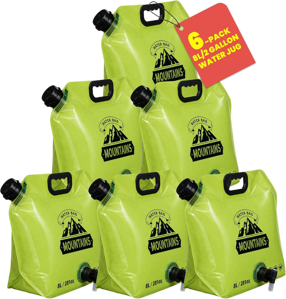 6Pack Collapsible Water Container 8L/2 Gallon Water Jug with Spigot, Reusable...
